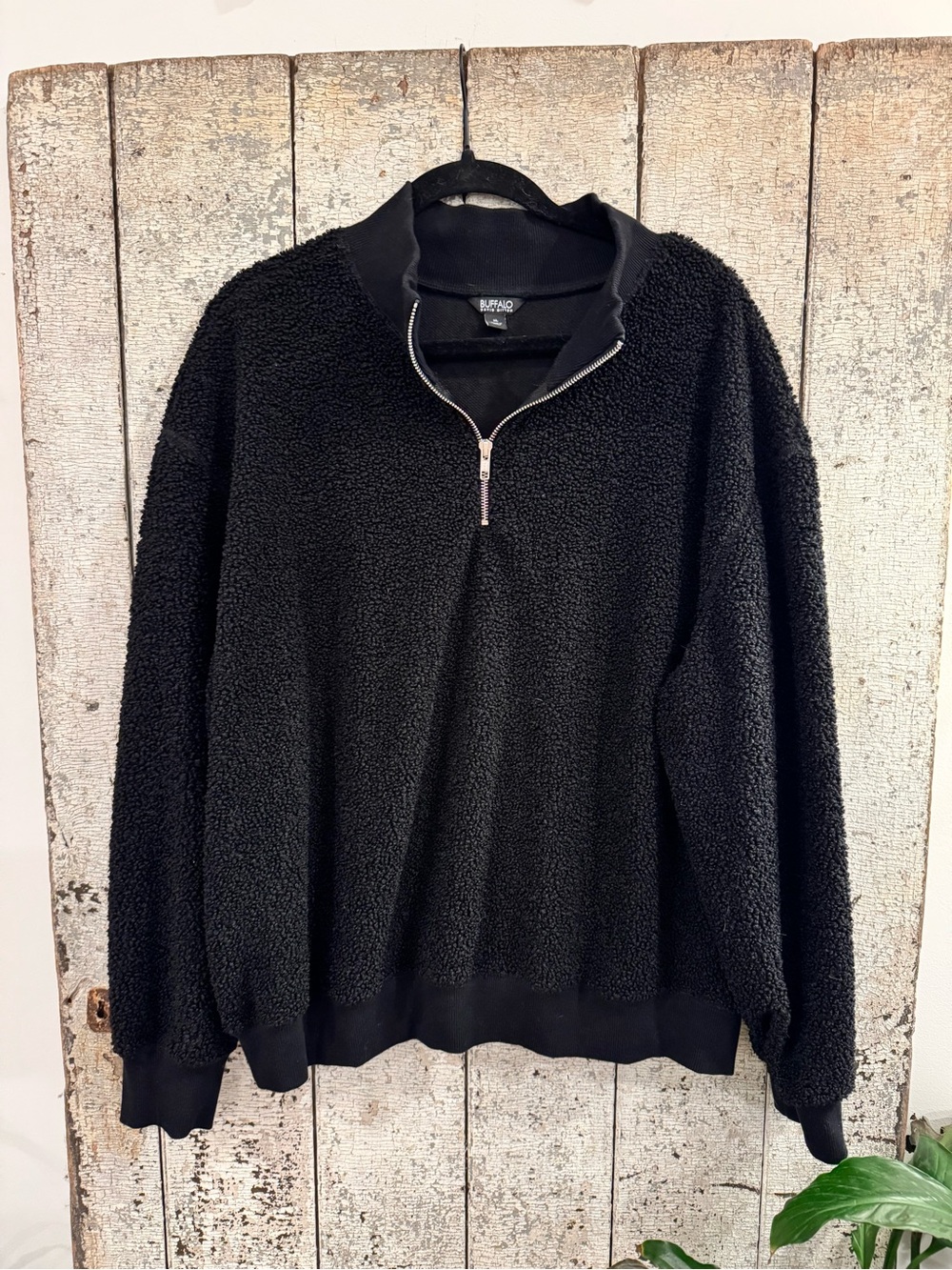 Buffalo David Bitton XL Black Sherpa Teddy Quarter Zip Pullover
